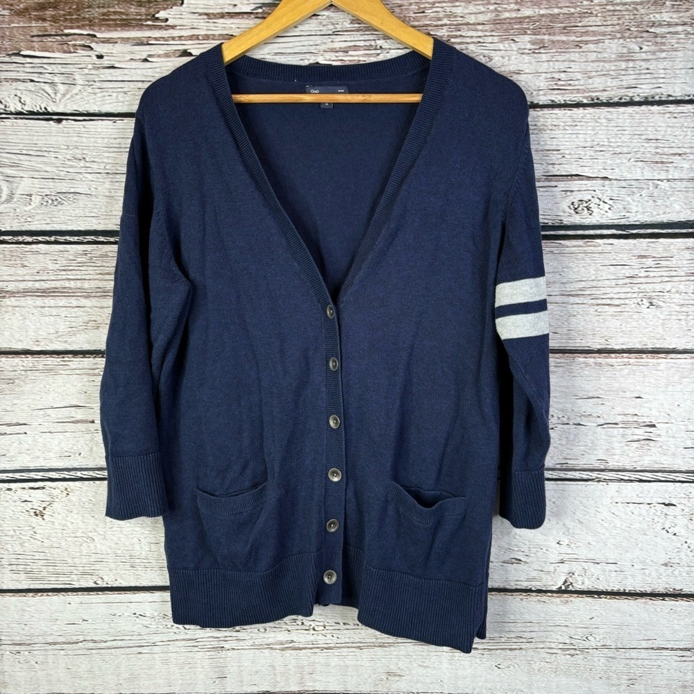 GAP (Factory)‎ Navy Blue Cardigan Sweater XL V-Neck Button Down Stripe Sleeve